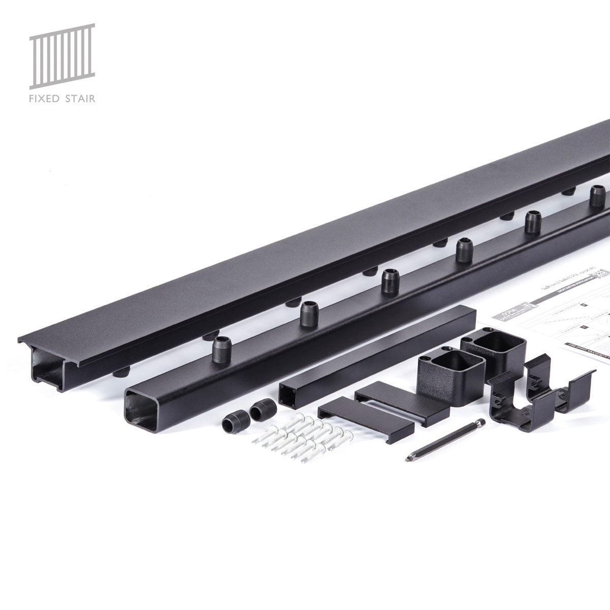 Ekena Millwork Series 200 - 8' Fixed Angle Stair Rail Kit, Textured Black Finish (Balusters Not Included)