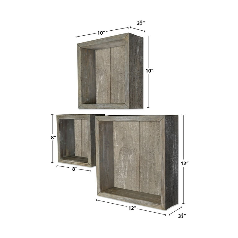 Rustic Farmhouse Set Of 3 Square Shadow Box Shelves Rustic Farmhouse Set Of 3 Square Shadow Box Shelves