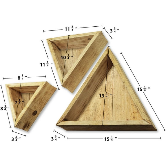 Ekena Millwork Set of 3, Triangle, Closed Back, Vintage Farmhouse Shadow Box Shelves, Barnwood Decor Collection, Natural Barnwood