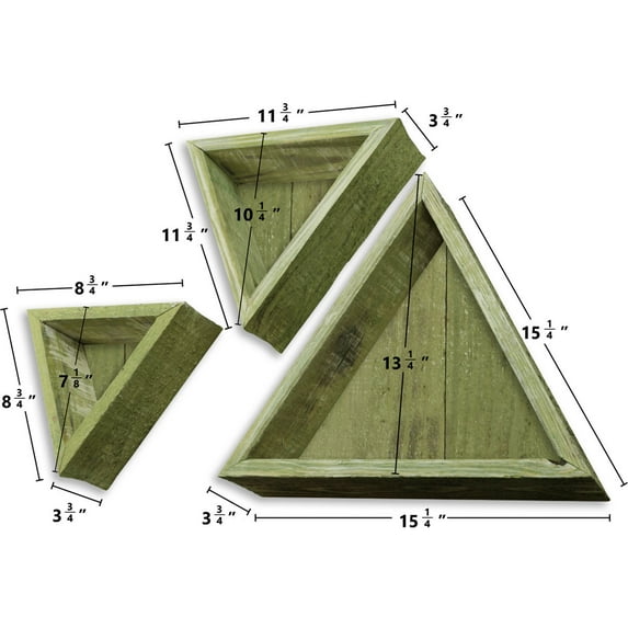 Ekena Millwork Set of 3, Triangle, Closed Back, Vintage Farmhouse Shadow Box Shelves, Barnwood Decor Collection, Restoration Green