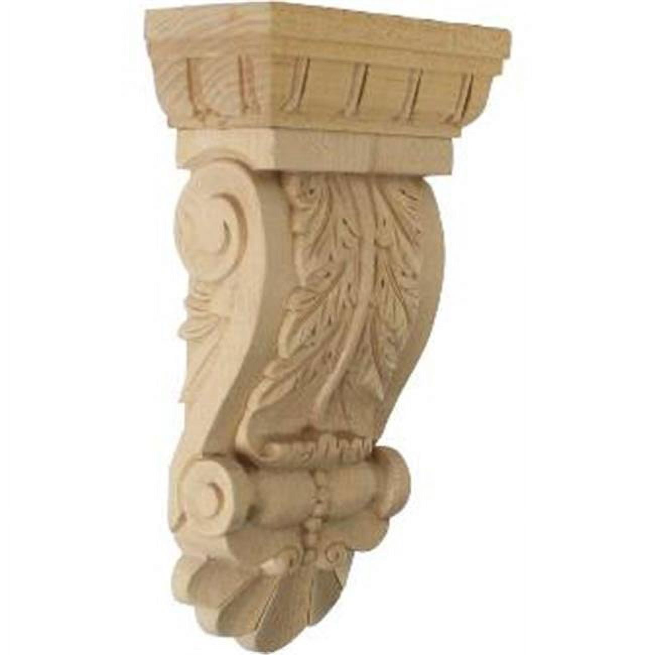 Alder Wood Thin Flowing Acanthus Decorative Corbel, 9.75"H