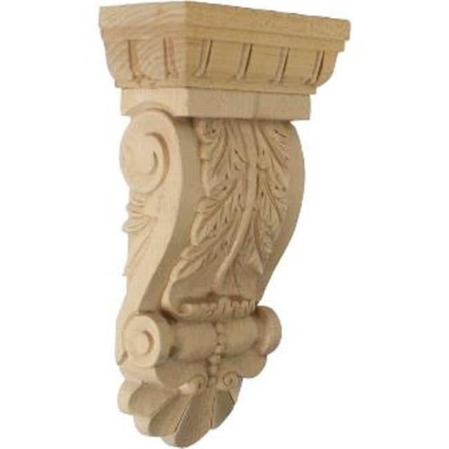 Alder Wood Thin Flowing Acanthus Decorative Corbel, 9.75"H