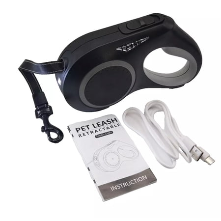 Ekha 16.5 ft Retractable Dog Leash with Flashlight Anti-Slip Handle for Dogs up to 110 lbs, 360° Tangle-Free One Button Brake & Lock Black