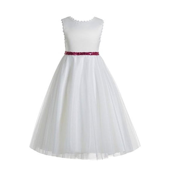 EkidsBridal V-Back Lace Edge Ivory Flower Girl Dress Communion Dresses Pageant Dress Junior Dress 183