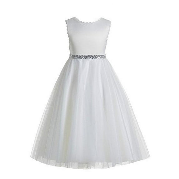 EkidsBridal V-Back Lace Edge Ivory Flower Girl Dress Communion Dresses Pageant Dress Junior Dress 183