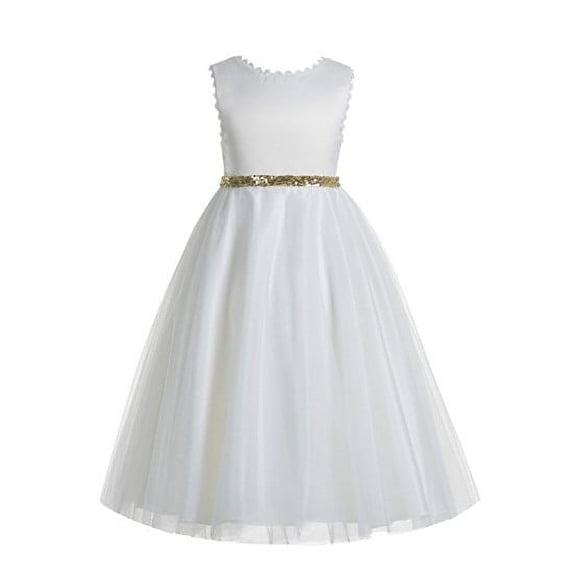 EkidsBridal V-Back Lace Edge Ivory Flower Girl Dress Communion Dresses Pageant Dress Junior Dress 183