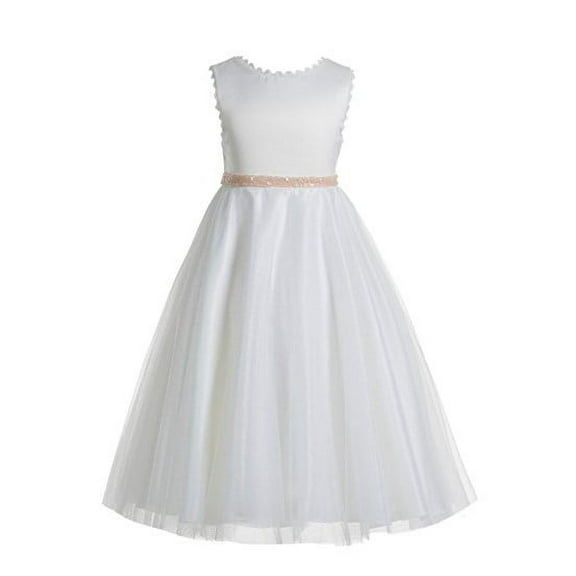 EkidsBridal V-Back Lace Edge Ivory Flower Girl Dress Communion Dresses Pageant Dress Junior Dress 183