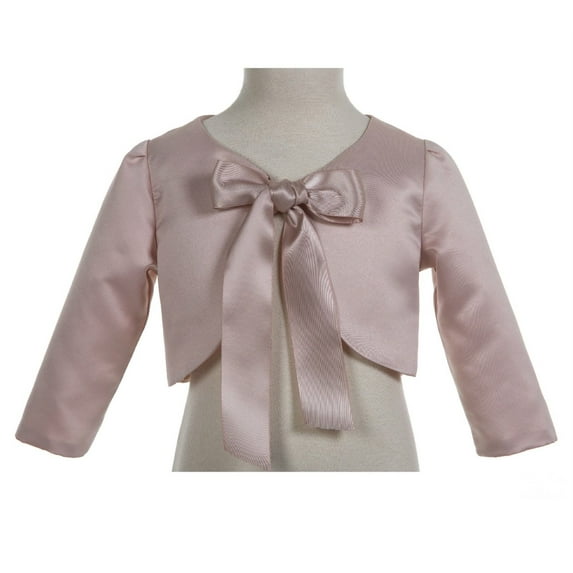 Ekidsbridal 3/4 Sleeves Satin Blush Pink Flower Girl Shrug Dress Cover Up Bolero Girls Jacket Princess Cape 2