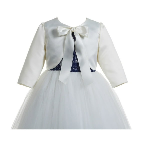 Ekidsbridal 3/4 Sleeves Satin Ivory Flower Girl Shrug Dress Cover Up Bolero Girls Jacket Princess Cape 6
