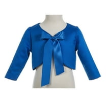 Ekidsbridal 3/4 Sleeves Satin Royal Blue Flower Girl Shrug Princess Cape Dress Cover Up Bolero Girls Jacket 2