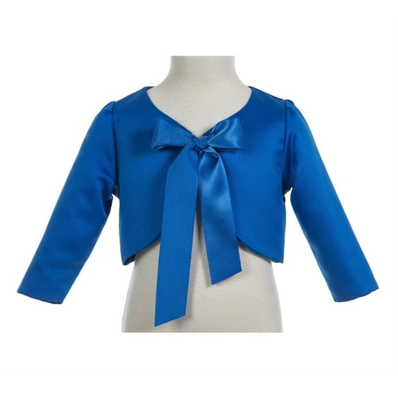 Ekidsbridal 3/4 Sleeves Satin Royal Blue Flower Girl Shrug Princess Cape Dress Cover Up Bolero Girls Jacket 6