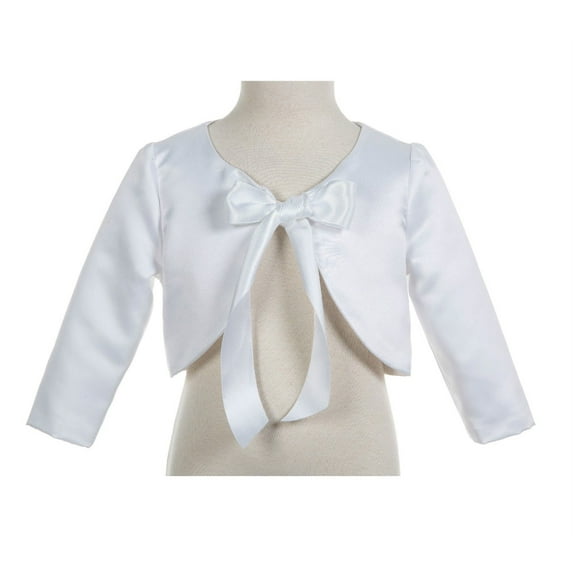 Ekidsbridal 3/4 Sleeves Satin White Flower Girl Shrug Dress Cover Up Bolero Girls Jacket Princess Cape 2