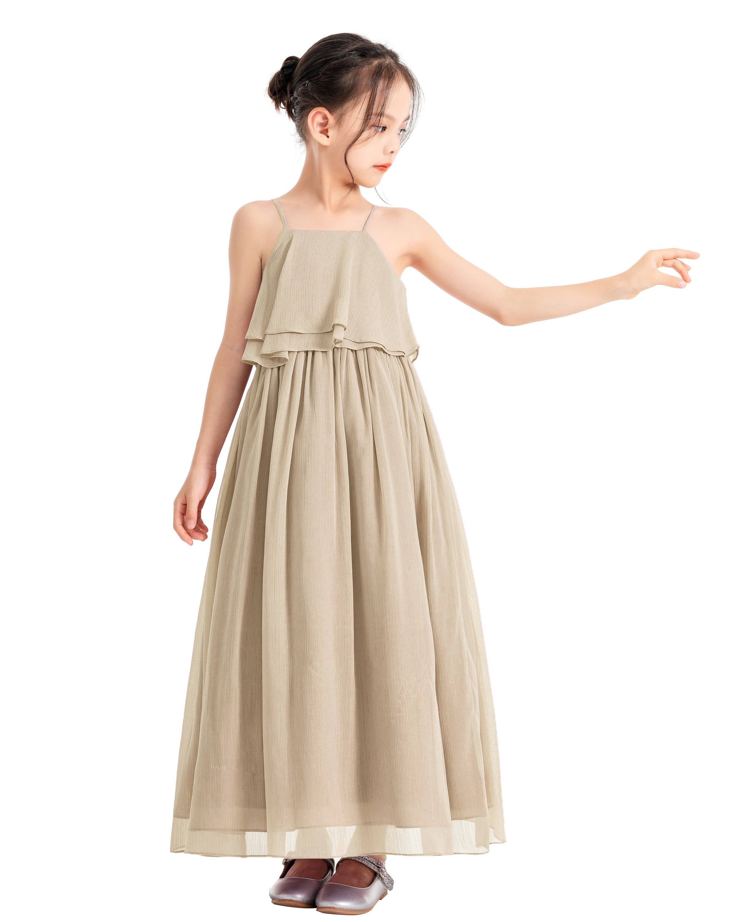 Children Bridesmaids Simple Chiffon Ruffle Flower Girl Dress TXD029