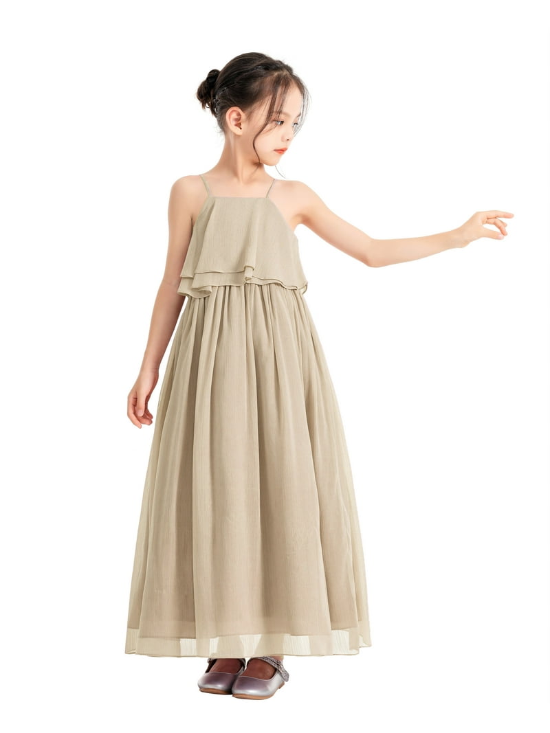 brown junior bridesmaid dresses A-Line Halter Sleeveless Long Chiffon Junior Bridesmaid Dresses