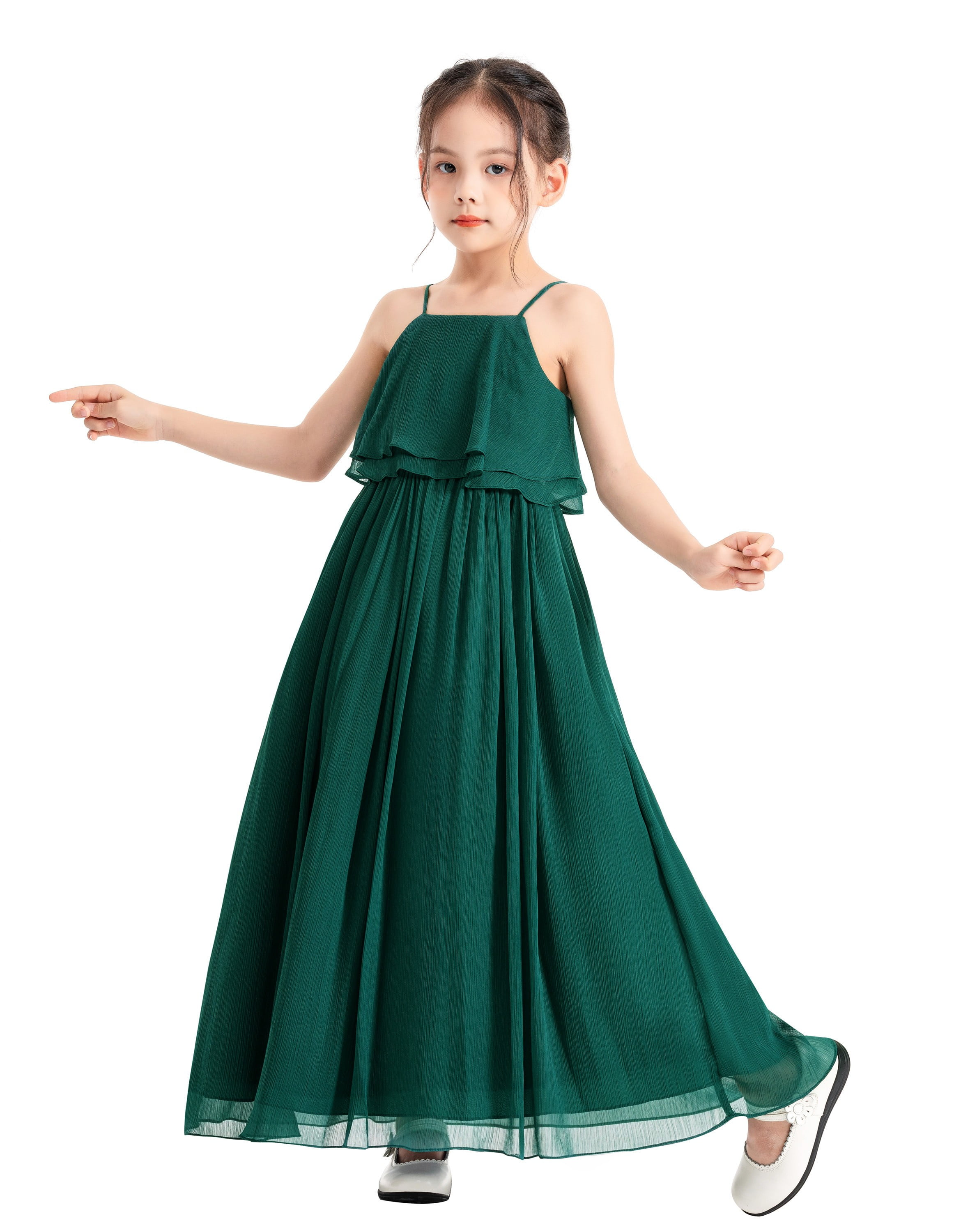 YOOJIA Junior Flower Girl Beaded Halter Neck Chiffon Dress For Wedding Bridesmaid Long Dress Formal Evening Prom Gown Sky Blue 7-8 Years