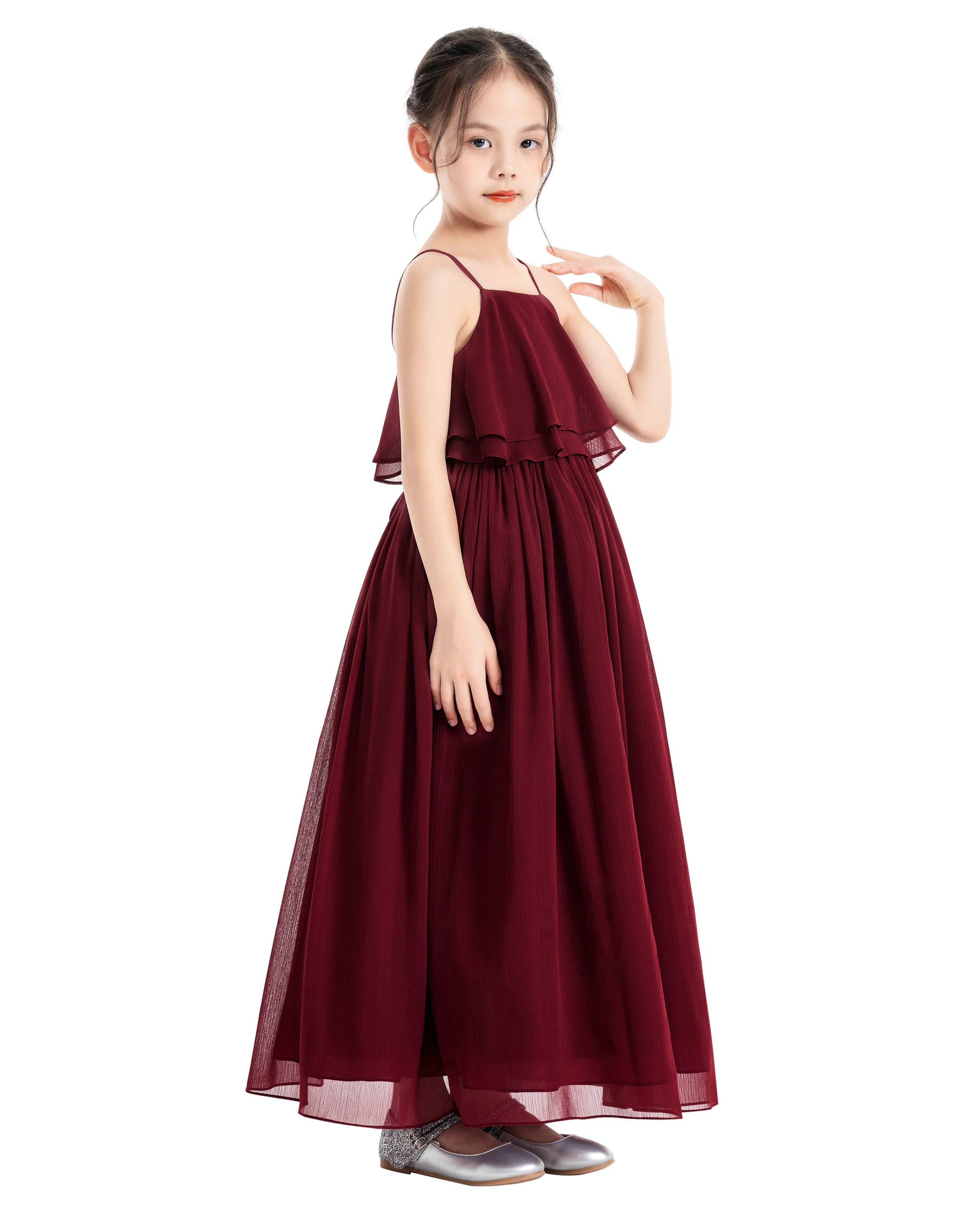 Sleeveless Lace Chiffon A-Line Junior Bridesmaid Gown Dark Navy