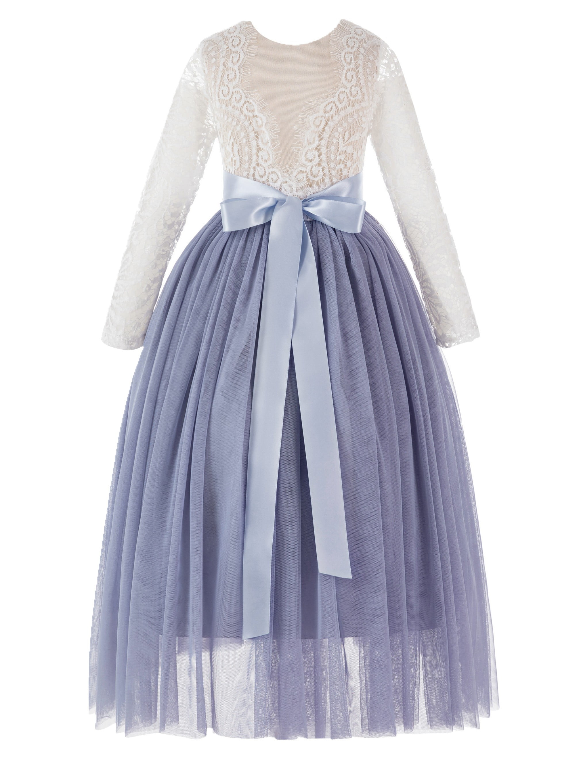 Young Girls' Backless 3/4 Sleeve A Line Dress With Bow main image 0