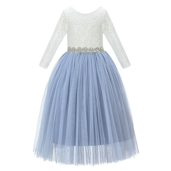 Ekidsbridal A-Line V-Back Lace Formal Flower Girl Dress with Sleeves Communion Baptism Gown for Church 290R2 8