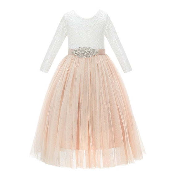 Ekidsbridal A-Line V-Back Lace Formal Flower Girl Dress with Sleeves Communion Baptism Gown for Church 290R3 10