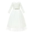 thumbnail image 1 of Ekidsbridal A-Line V-Back Lace Formal Flower Girl Dress with Sleeves Communion Baptism Gown for Church 290R4 5, 1 of 3