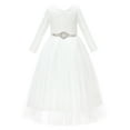 thumbnail image 1 of Ekidsbridal A-Line V-Back Lace Formal Flower Girl Dress with Sleeves Communion Baptism Gown for Church 290R7 2, 1 of 3