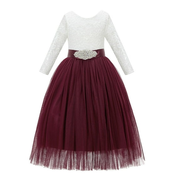 Ekidsbridal A-Line V-Back Lace Junior Flower Girl Dress with Sleeves Formal Photoshoot Social Event Birthday party Gown 290R3 2