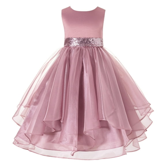 Ekidsbridal Asymmetric Ruffled Organza Sequin Flower Girl Dress Birthday Evening Formal Gown 012S 10
