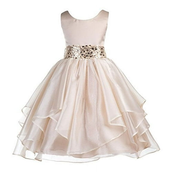 Ekidsbridal Asymmetric Ruffled Organza Sequin Flower Girl Dress Birthday Evening Formal Gown 012S 10