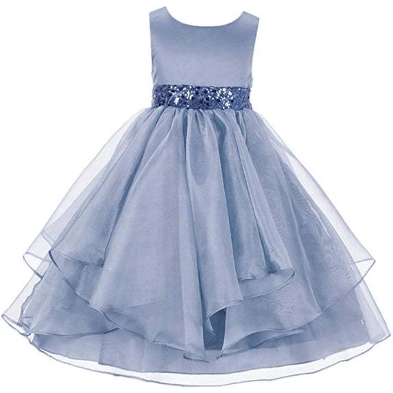 Ekidsbridal Asymmetric Ruffled Organza Sequin Flower Girl Dress Pageant Ballroom Gown 012s 12