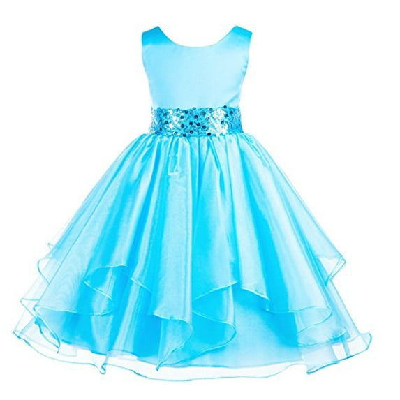 Ekidsbridal Asymmetric Ruffled Organza Sequin Flower Girl Dress Birthday Evening Formal Gown 012S 12