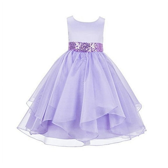 Ekidsbridal Asymmetric Ruffled Organza Sequin Flower Girl Dress Birthday Evening Formal Gown 012S 2