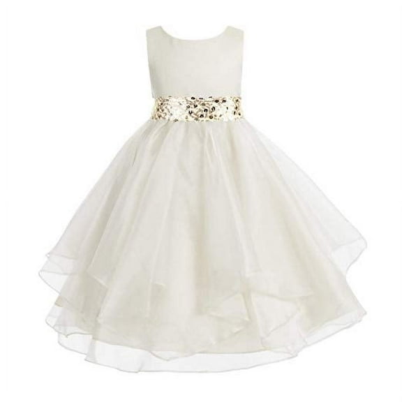Ekidsbridal Asymmetric Ruffled Organza Sequin Flower Girl Dress Birthday Evening Formal Gown 012S 4