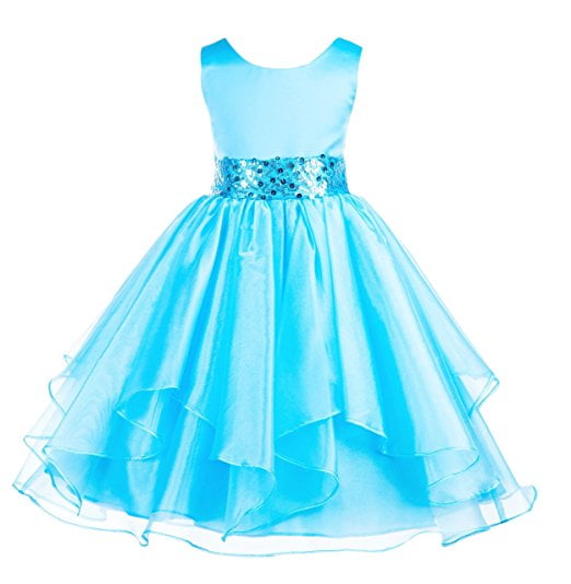 Ekidsbridal Asymmetric Ruffled Organza Flower Girl Dress | Satin Top With Sequin Sash, Toddler Girl Formal Dress