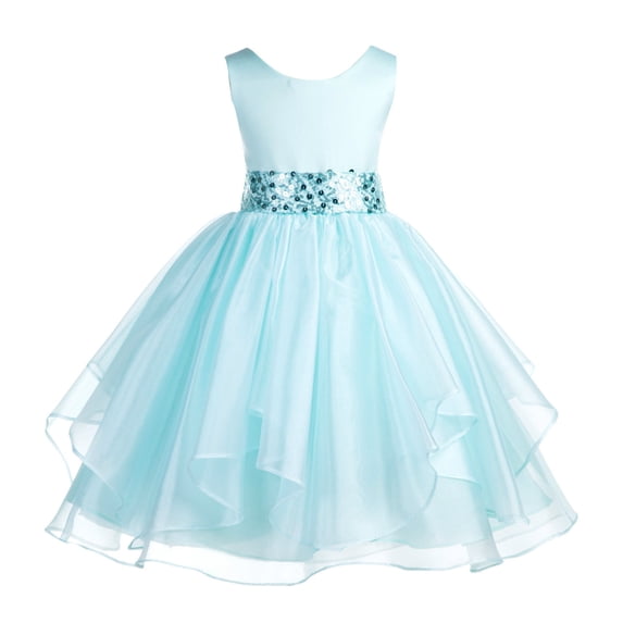 Ekidsbridal Asymmetric Ruffled Organza Sequin Flower Girl Dress Pageant Ballroom Gown 012s 12