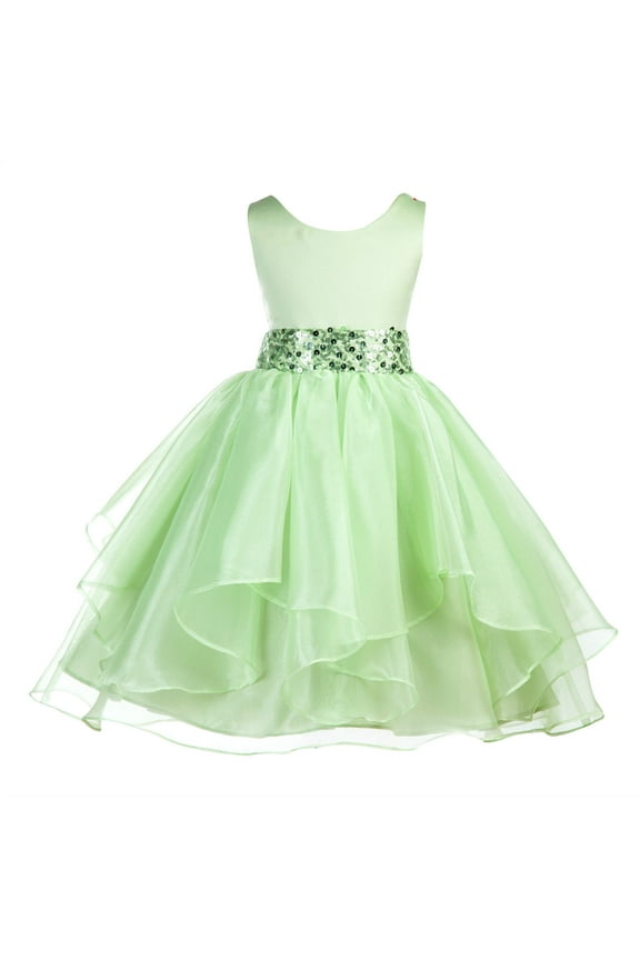Asymmetric Ruffled Organza Sequin Flower Girl Dress Pageant Ballroom Gown 012s 2