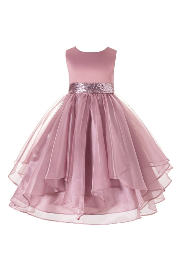Asymmetric Ruffled Organza Sequin Flower Girl Dress Pageant Ballroom Gown 012s 4
