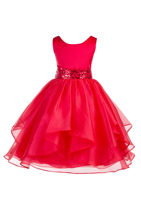 Asymmetric Ruffles Organza Layers Flower Girl Dress Sequin Sash Junior Bridesmaid Birthday Communion Formal Clothing Baptism 012S 4