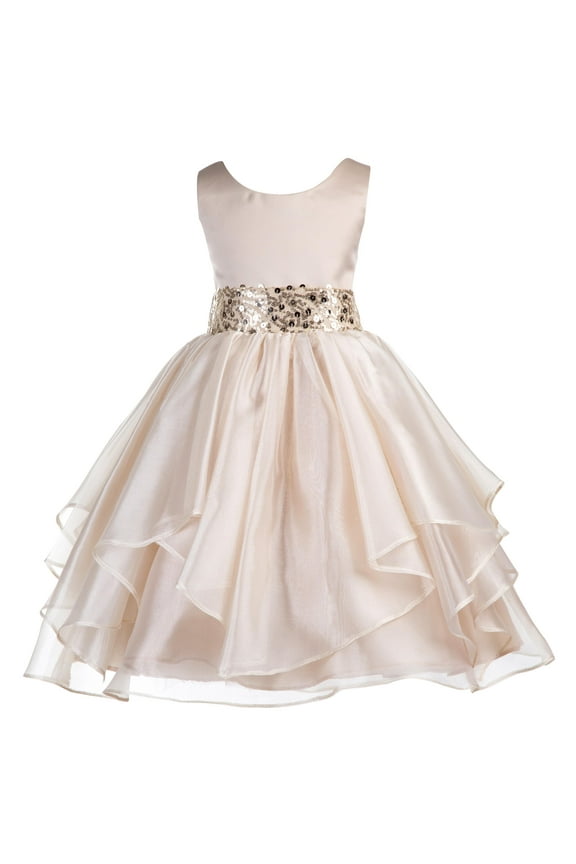Asymmetric Ruffles Organza Layers Flower Girl Dress Sequin Sash Junior Bridesmaid Birthday Communion Formal Clothing Baptism 012S 6