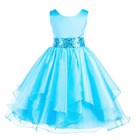 Ekidsbridal Asymmetric Ruffles Organza Layers Flower Girl Dress Sequin Sash Junior Bridesmaid Birthday Communion Formal Clothing Baptism 012S 6