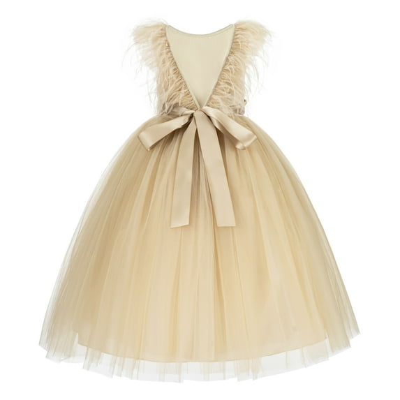 Ekidsbridal Backless Ostrich Feather Flower Girl Dress Pretty Princess Gown OS3 6