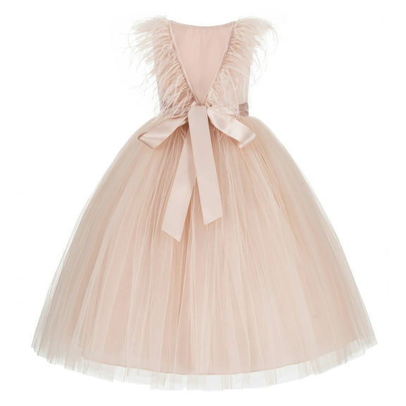 Ekidsbridal Backless Ostrich Feather Flower Girl Dress Pretty Princess Gown OS3 12