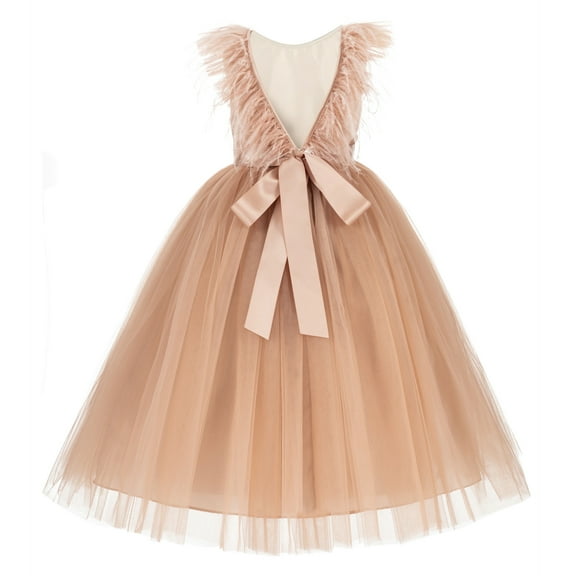 Ekidsbridal Backless Ostrich Feather Flower Girl Dress Pretty Princess Gown OS3 12