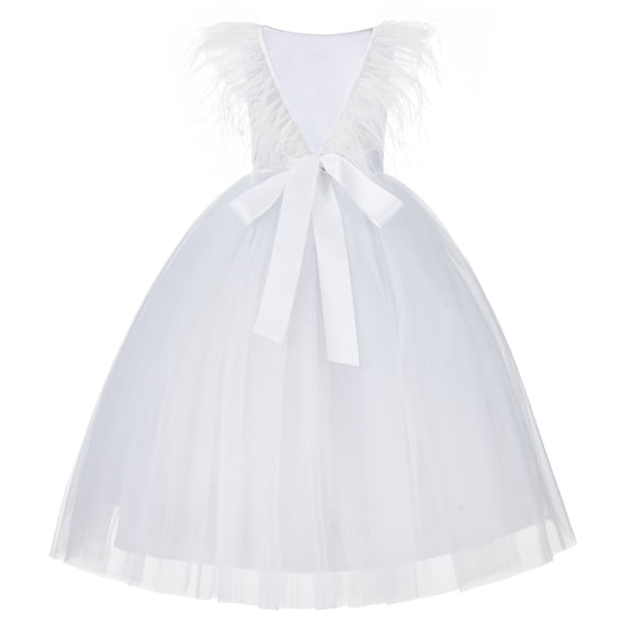 Ekidsbridal Backless Ostrich Feather Flower Girl Dress Formal Photoshoot Gown OS3 12