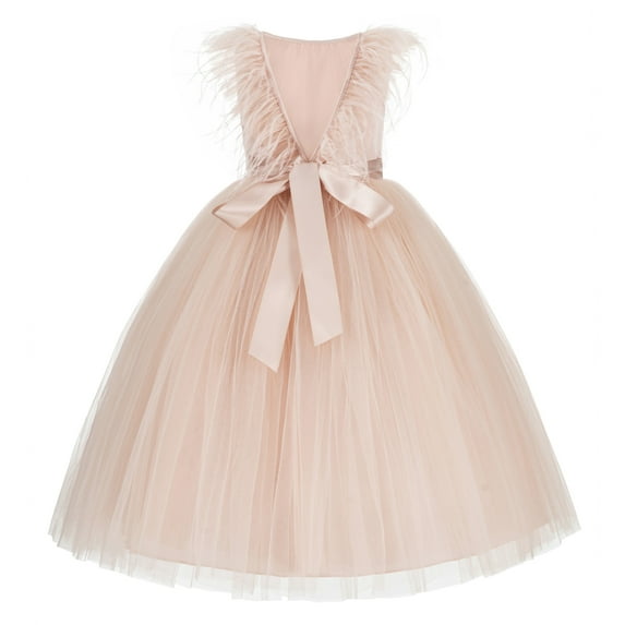 Ekidsbridal Backless Ostrich Feather Flower Girl Dress Pretty Princess Gown OS3 2