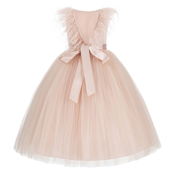 Ekidsbridal Backless Ostrich Feather Flower Girl Dress Formal Photoshoot Gown OS3 8