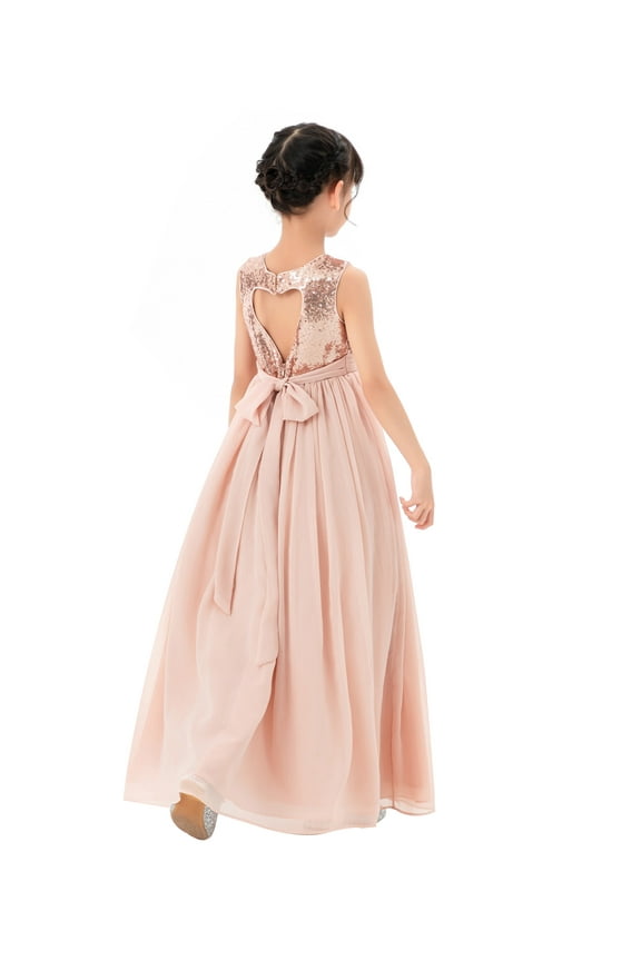 Chiffon Sequins Heart Cutout Flower Girl Dresses for Wedding Reception Communion Baptism Father Daughter Dance SH1 12