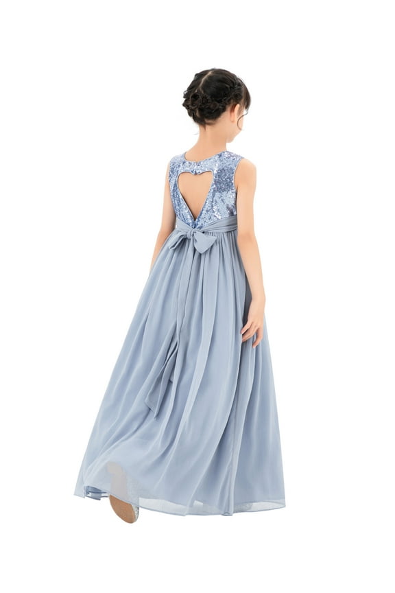 Chiffon Sequins Heart Cutout Flower Girl Dresses for Wedding Reception Communion Baptism Father Daughter Dance SH1 4