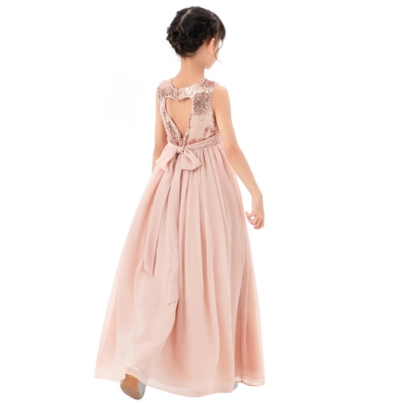 Ekidsbridal Chiffon Sequins Heart Cutout Flower Girl Dresses for Wedding Reception Communion Baptism Father Daughter Dance SH1 4