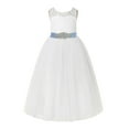 thumbnail image 1 of Ekidsbridal Communion Girl Flower Girl Dress - Ivory Floral Lace Keyhole Back with Rhinestone Beaded Sash 178R3-A (Size: 2-12), 1 of 3