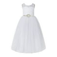 thumbnail image 1 of Ekidsbridal Girl Bridesmaid Flower Girl Dress - White Open Back A-Line Lace Tulle with Rhinestone Beaded Sash 178R7-A (Size: 2-12), 1 of 3